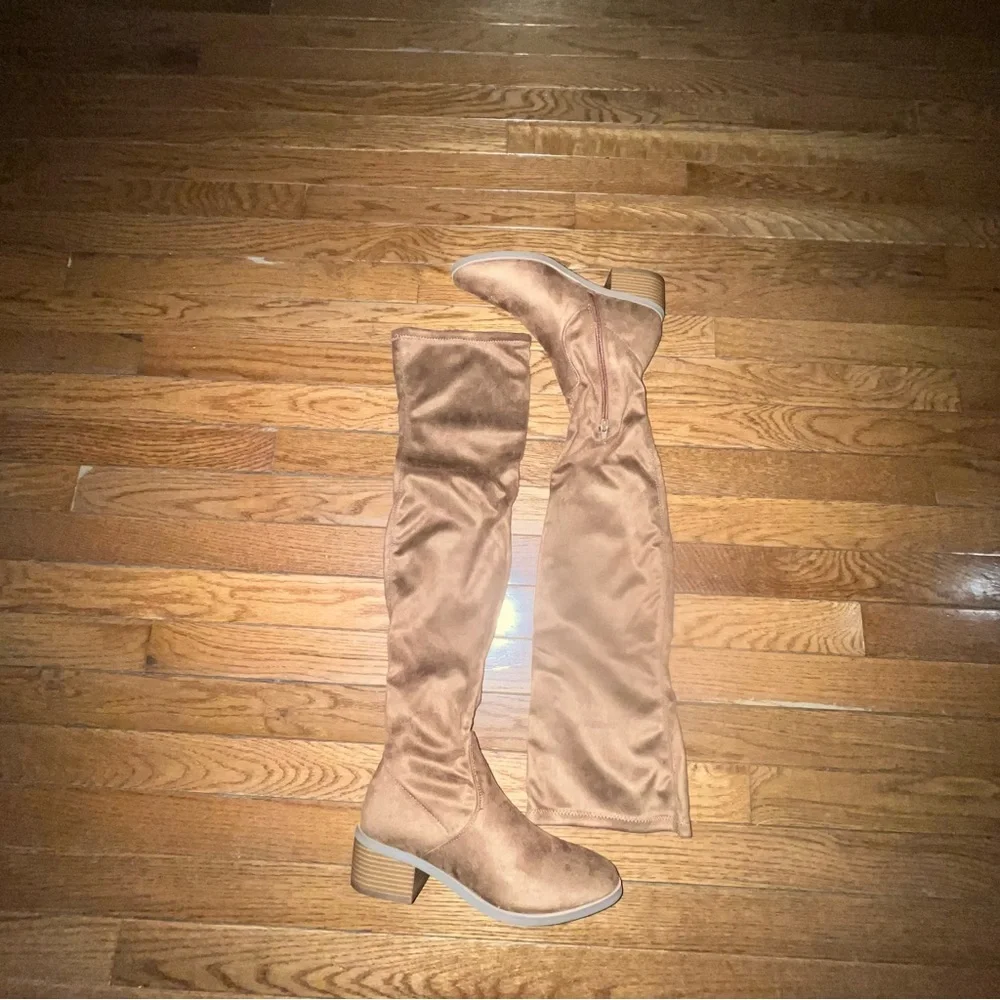 New York & Company Rana Faux Suede Tall Boots Cognac Brown Women’s Size 6